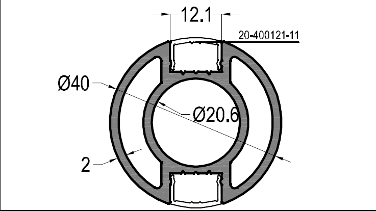 40მმ მოაჯირი პროფილი ორი პაზით საყრდენი (სავსე) 2მმ 006252