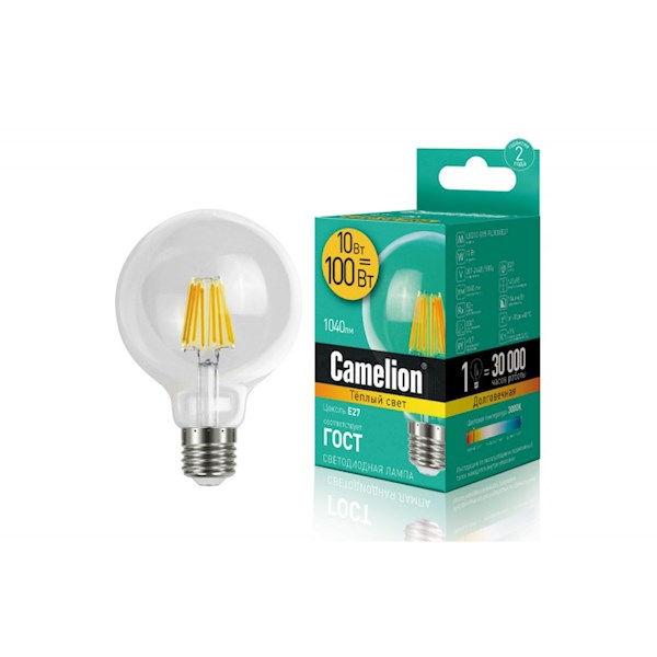 Camelion LED10-G95-FL/830/E27 ფლუროსცენთის დიოდური ნათურა 10 ვატი ეკვივალ. 100 ვატი 1040 ლუმენი   021336