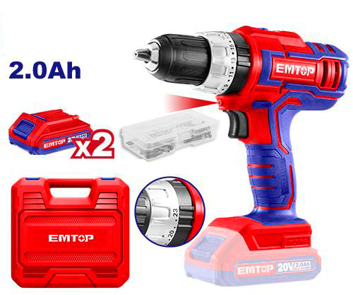 EMTOP სახვრეტელა Li-Ion დარტყმითი 20ვ, 2 სიჩქარე (ინდუსტრიული) ECIDL72003  024788