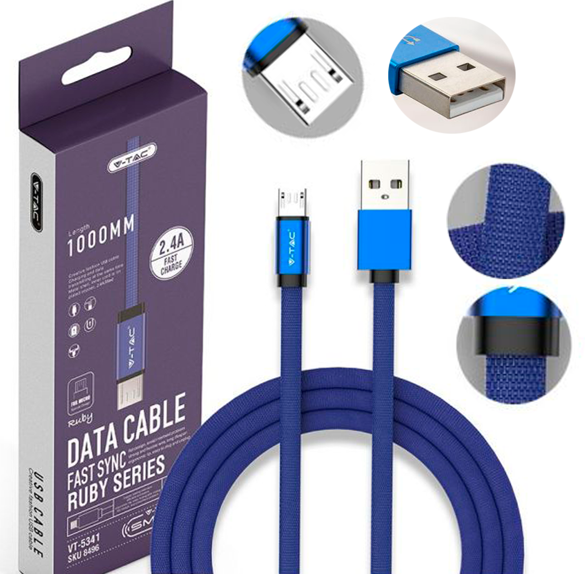 8496-1მ USB შნური ტიპი C  ლურჯი ფერი სერია RUBI  015741