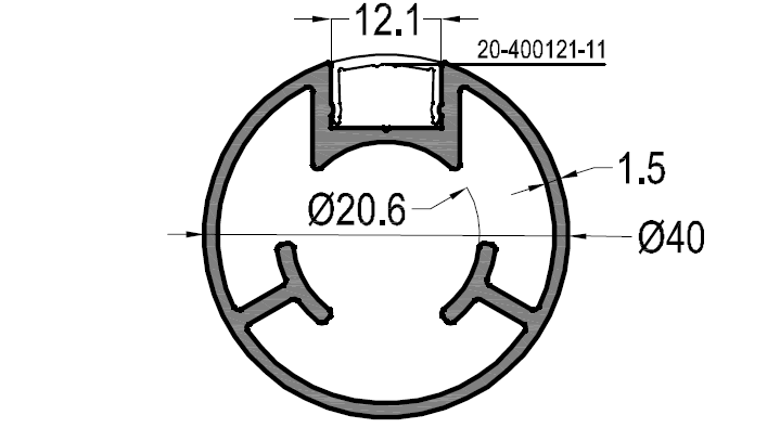 40მმ მოაჯირის პროფილი  ერთი პაზით საყრდენი 1.5 მმ  006251