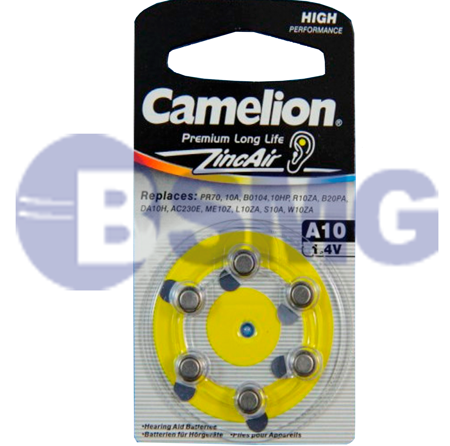4486 Camelion Zinc Air (mercury free) A10 ელემენტი-ღილაკი,  A10-BP6(0%HG) (1 ცალი)    014875
