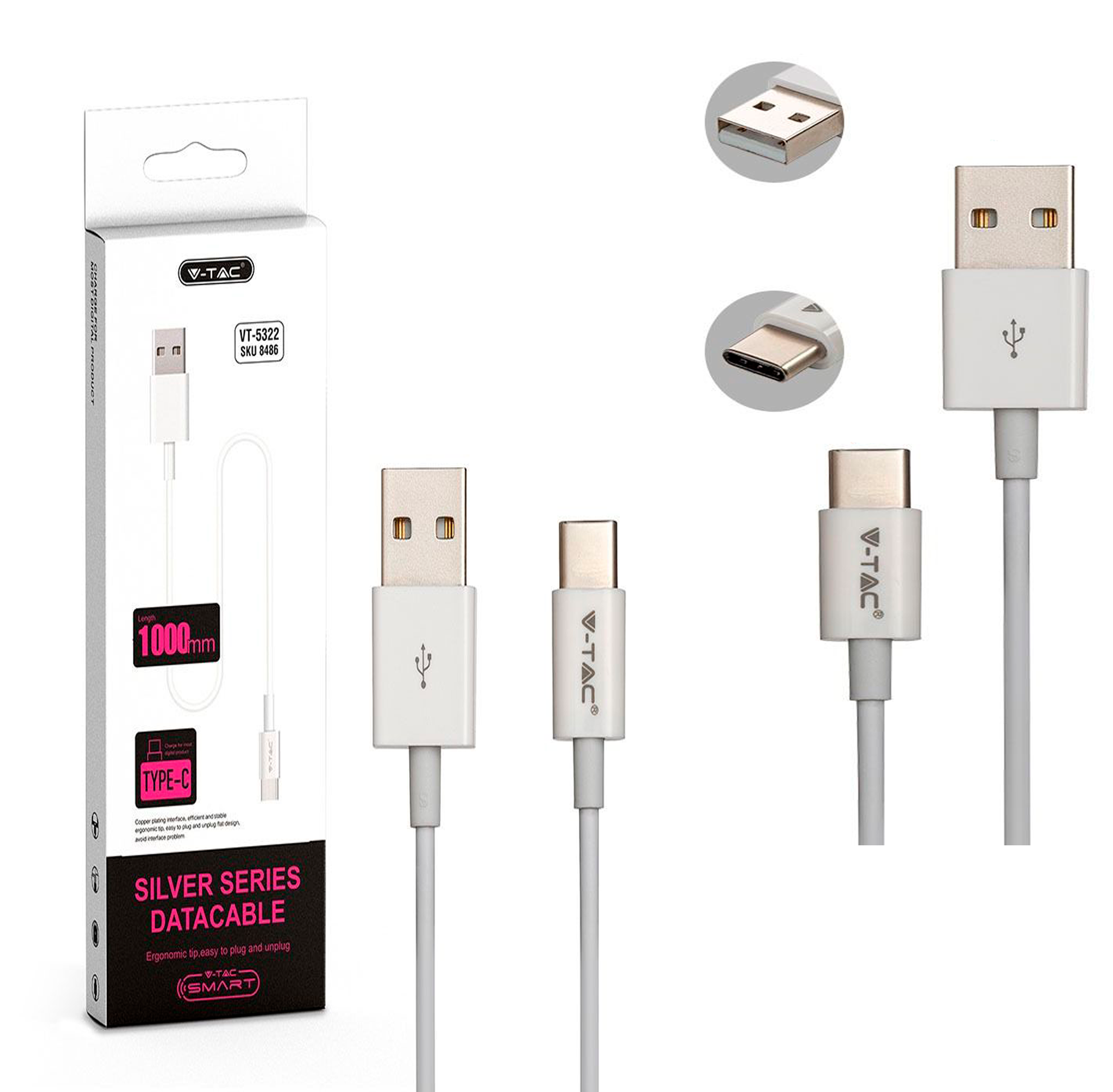 8456-1.5მ USB შნური ტიპი C თეთრი ფერი  015753