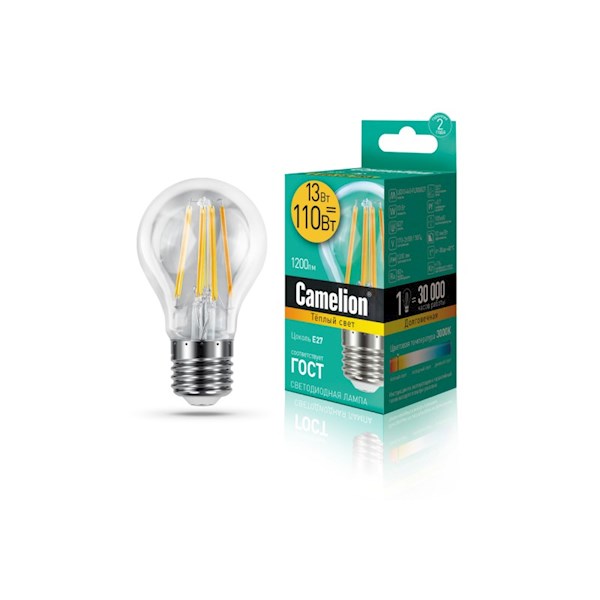 Camelion Led Lamp Filament LED13-A60-FL/830/E27 ფილამენტის ნათურა 13 ვატი ეკვივალენტი 110    021339