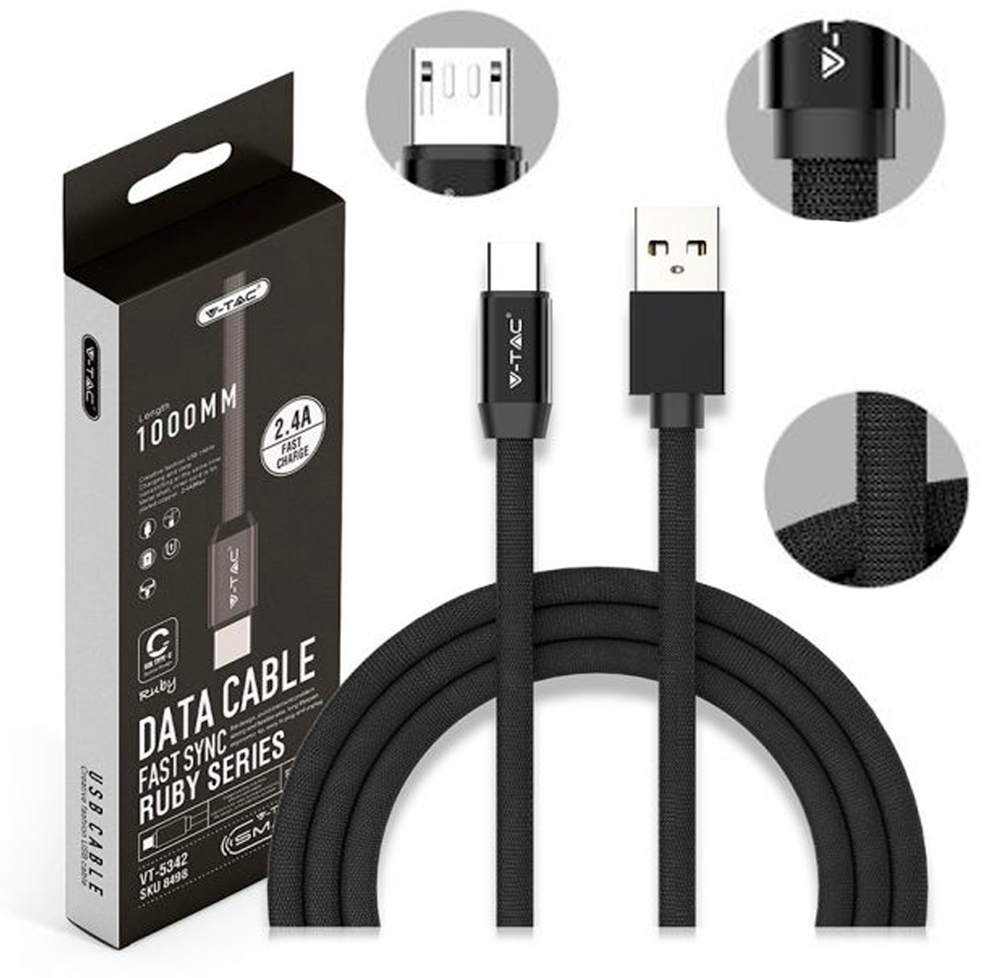 8498-1მ USB შნური ტიპი C  შავი ფერი სერია RUBI  015740