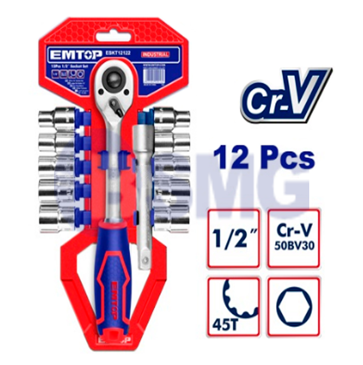 EMTOP ხრუტუნა ქანჩის ნაკრები 12ც 1/2" 45T  023358
