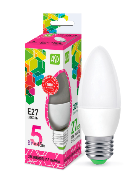 ლედ სვეჩი-სტდ 5ვტ ე27 6500კ 450ლმ ასდ   021099