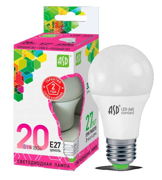 ლედ ა-60-სტდ 20ვტ ე27 6500კ 1800ლმ ასდ  021106