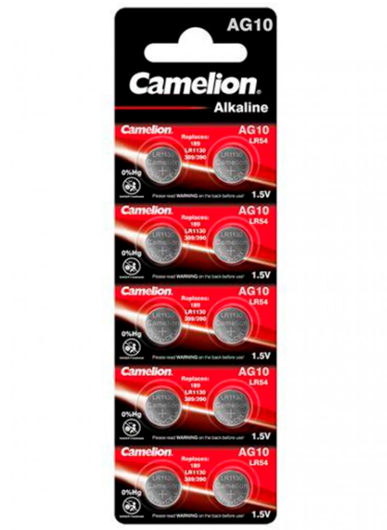 4981 Camelion Alkaline (mercury free) AG10 ელემენტი-ღილაკი,  AG10-BP10(0%HG)  021035