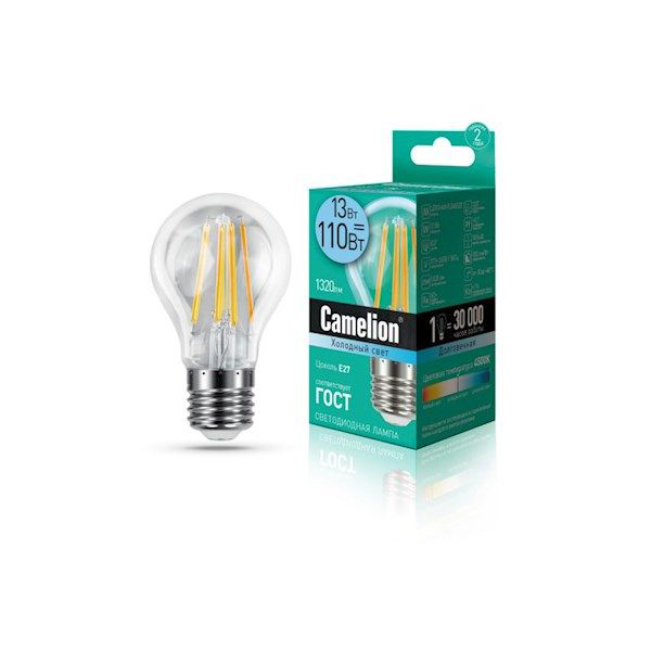 Camelion Led Lamp Filament LED13-A60-FL/845/E27 ფილამენტის ნათურა 13 ვატი ეკვივალენტი 110   021340